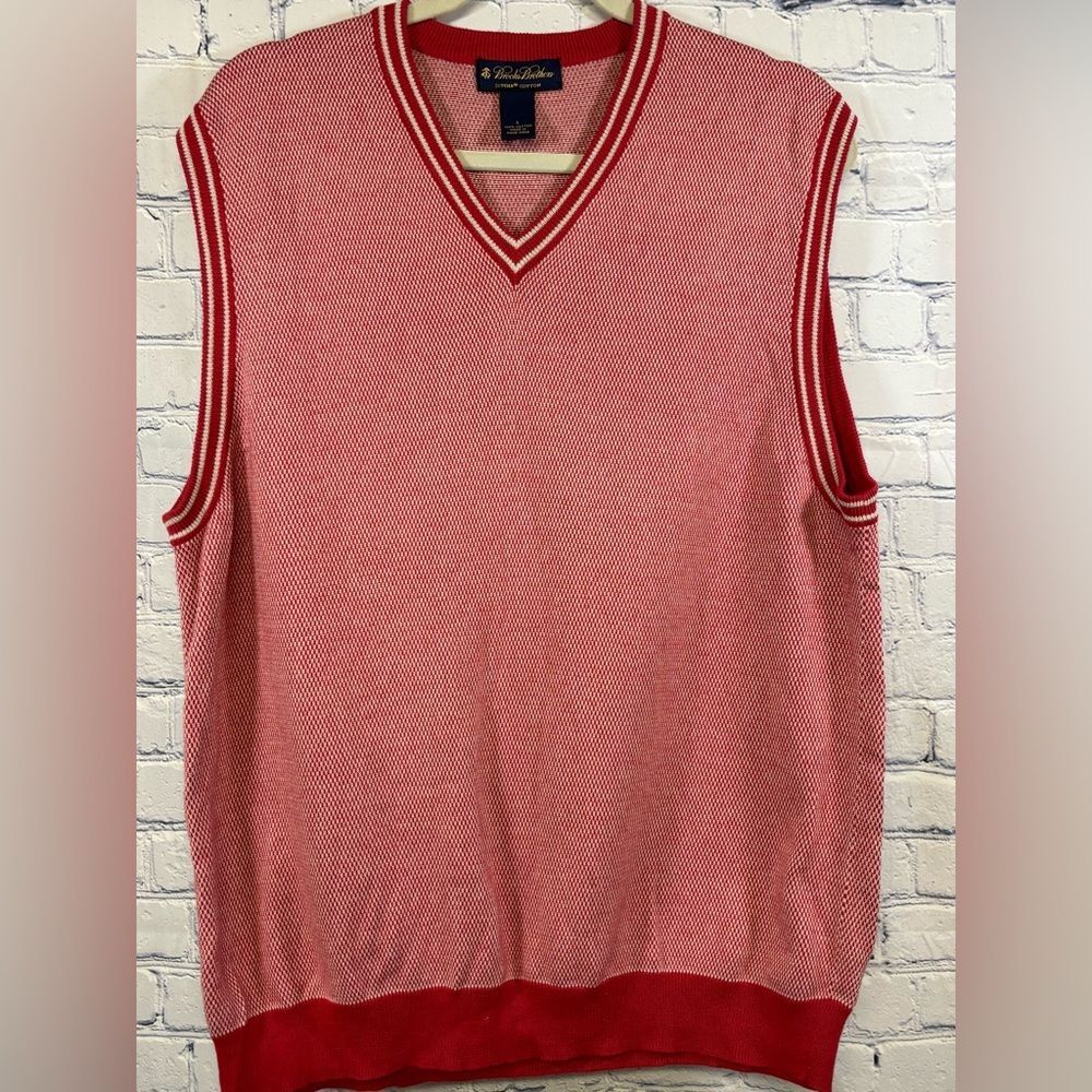 Brooks Brothers Red Cream Knit Country Club Preppy Classic Golf Sweater Vest L